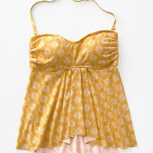 Garnet hill retro overlay tankini top in gold tile- size 4